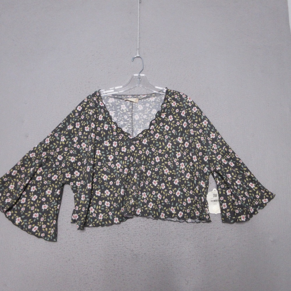 Altard State Top Small Floral Waffle‎ Knit Crop Ruffle Boho Flowy Festival NWT